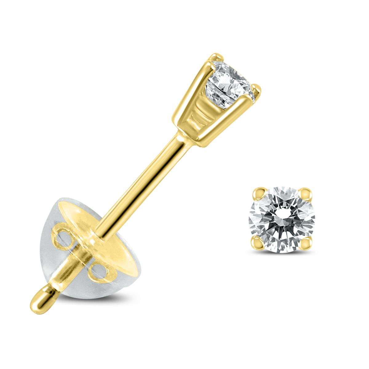 .07CTW Round Diamond Solitaire Stud Earrings In 14k Yellow Gold with