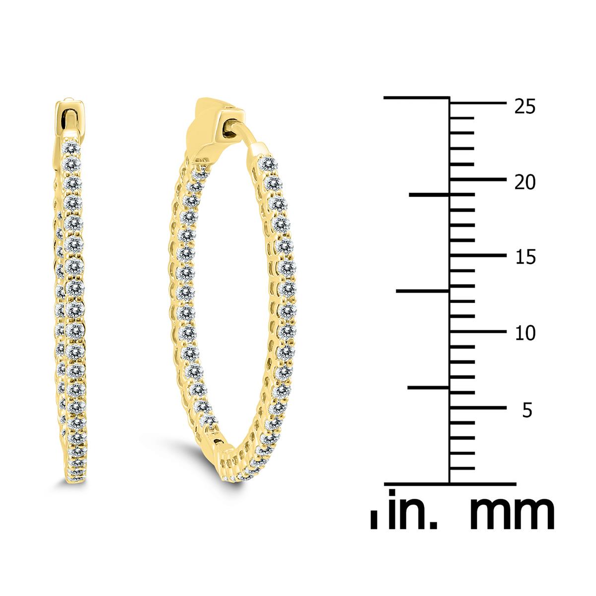 1 CTW Oval Genuine Diamond Hoop Earrings with Push Button Locks in 10K