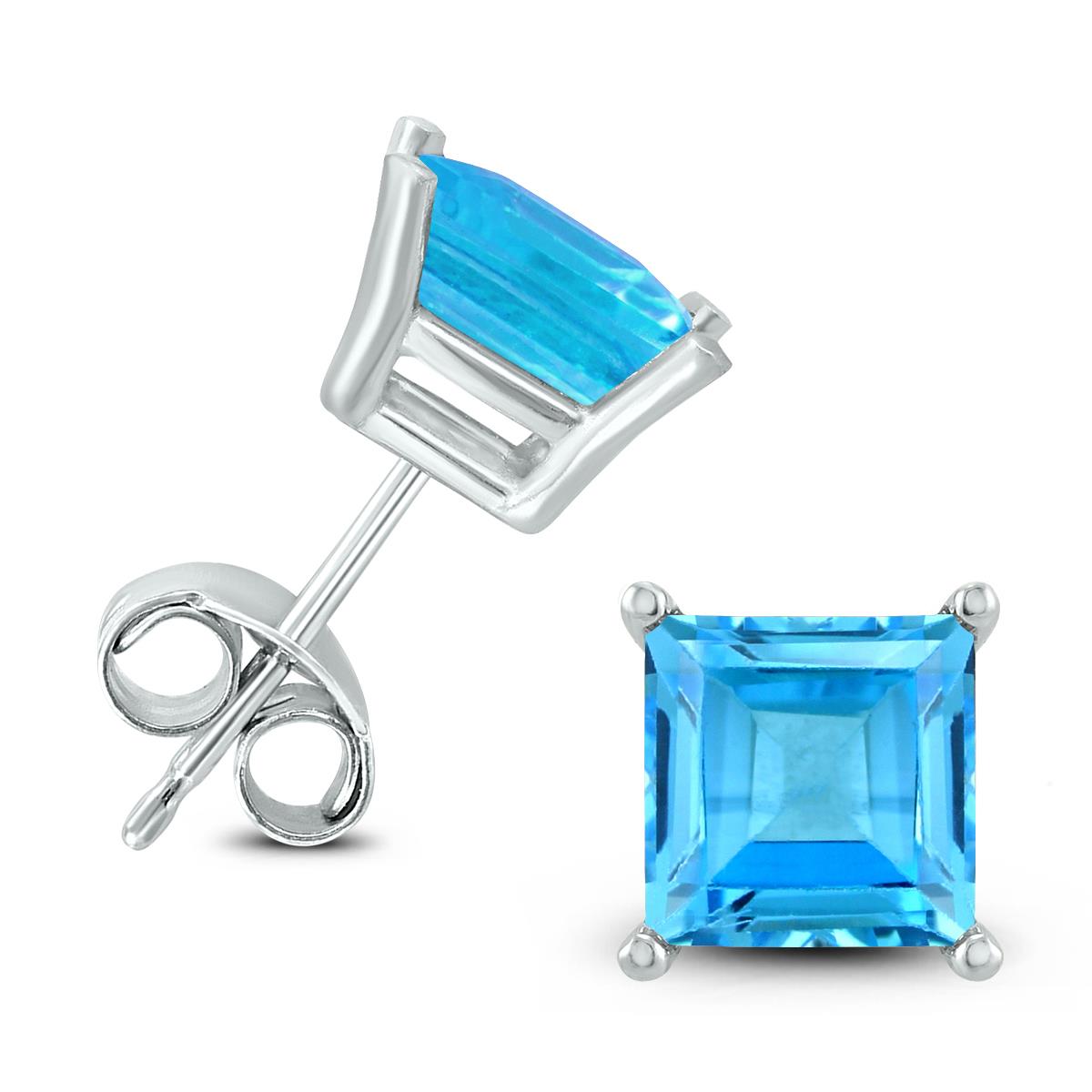 14K White Gold 6MM Square Blue Topaz Earrings GER59034BT