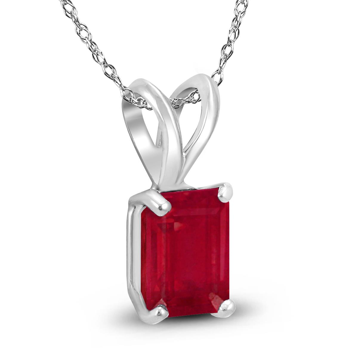 14K White Gold 5x3MM Emerald Shaped Ruby Pendant GPD59079RB