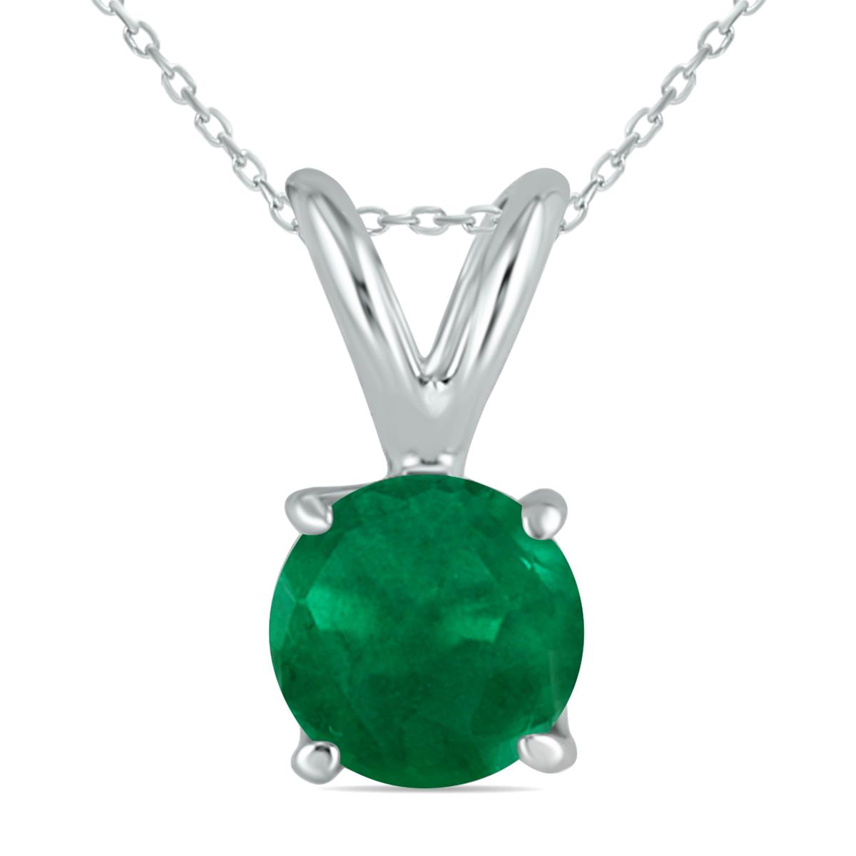 AllNatural Genuine 4 mm, Round Emerald pendant set in 14k White Gold