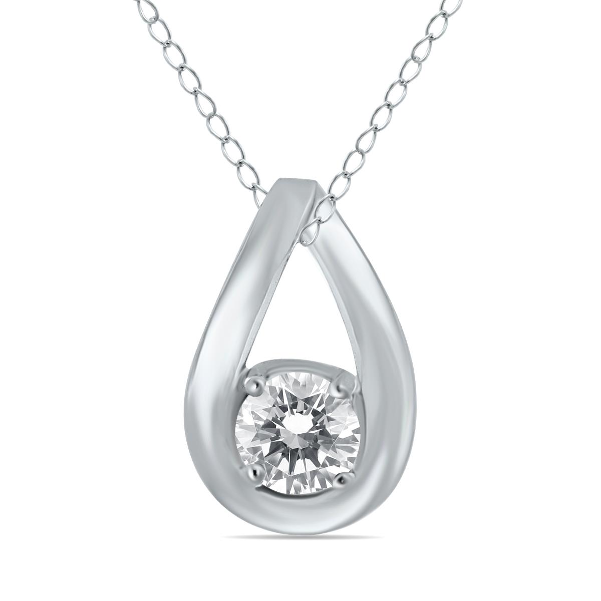 1/2 CTW Tear Drop Natural Diamond Solitaire Pendant in 10K White Gold