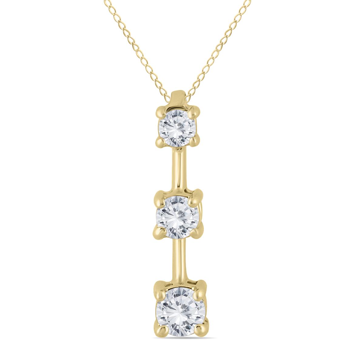 1/2 Carat Three Stone Diamond Pendant In 14K Yellow Gold With 18 Inch Chain