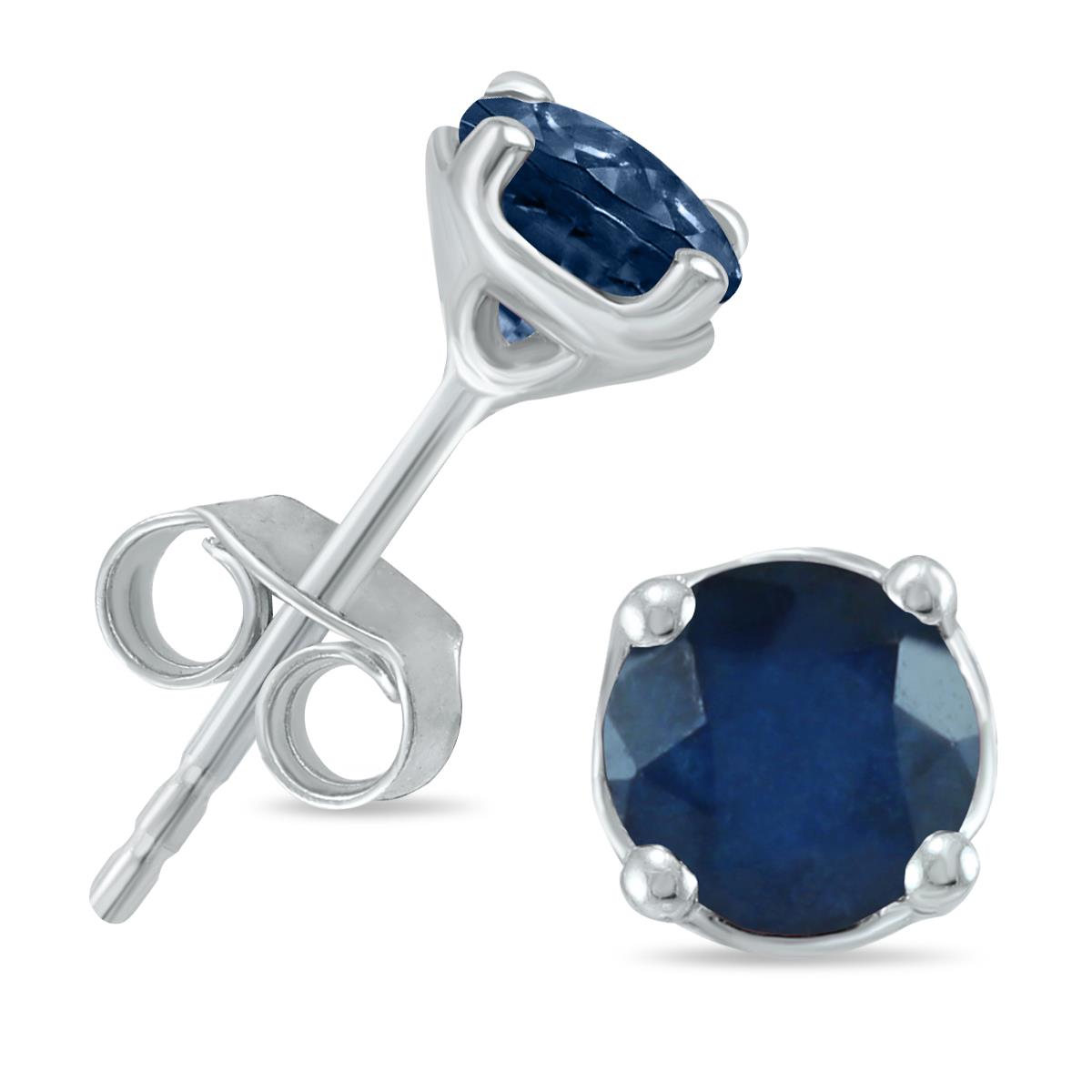 5MM All Natural Round Sapphire Stud Earrings in .925 Sterling Silver