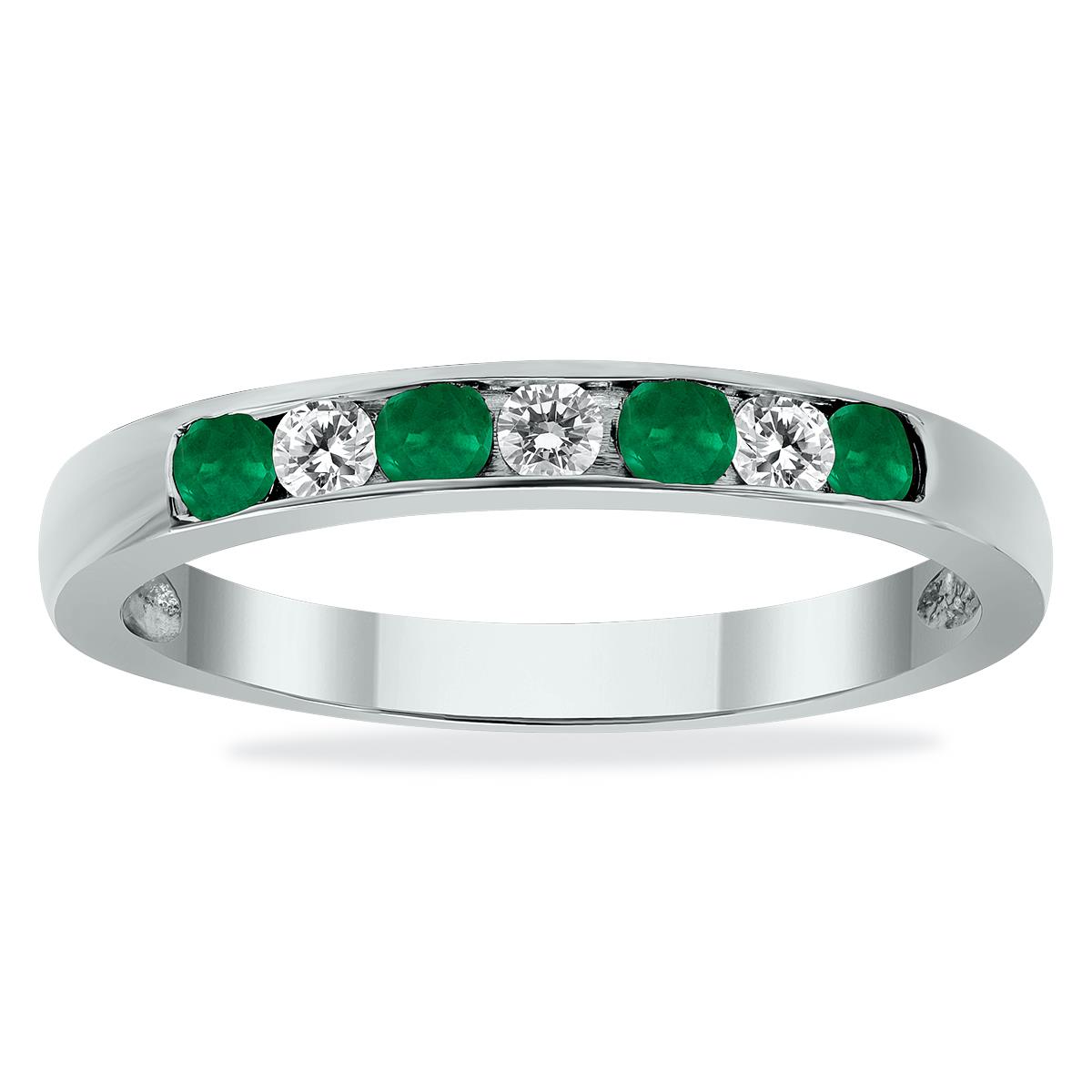 Emerald and Diamond Stackable Channel Set Ring in 14K White Gold PRR3271EM