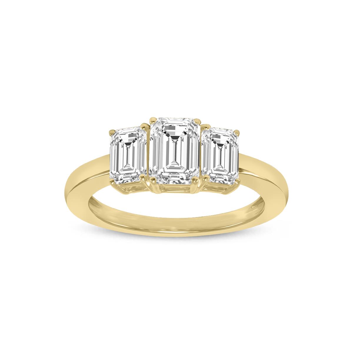 1 CTW Three Stone Emerald Cut Lab Grown Diamond Ring in 14K Yellow Gold ...