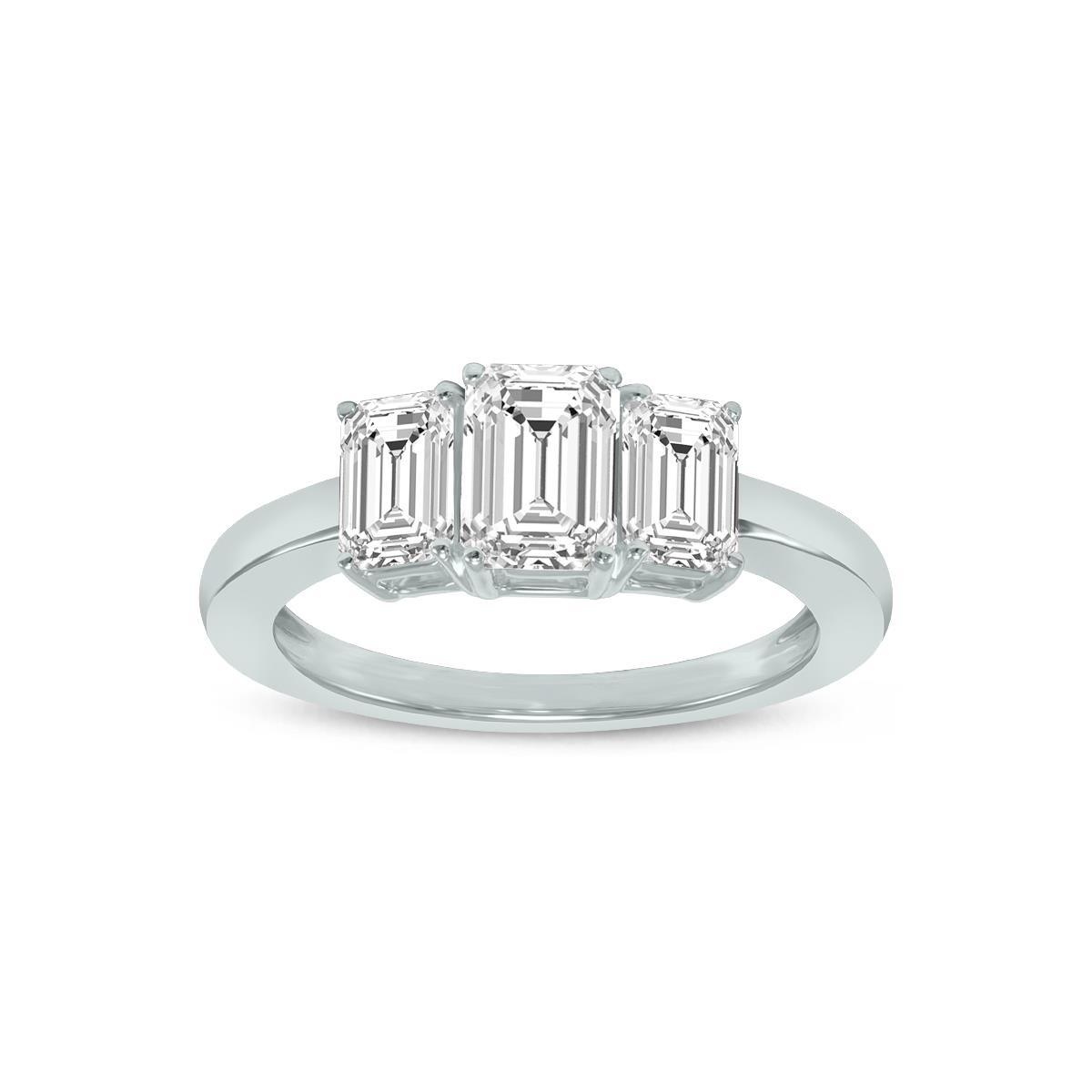 1.50 CTW Three Stone Emerald Cut Lab Grown Diamond Ring in 14K White ...