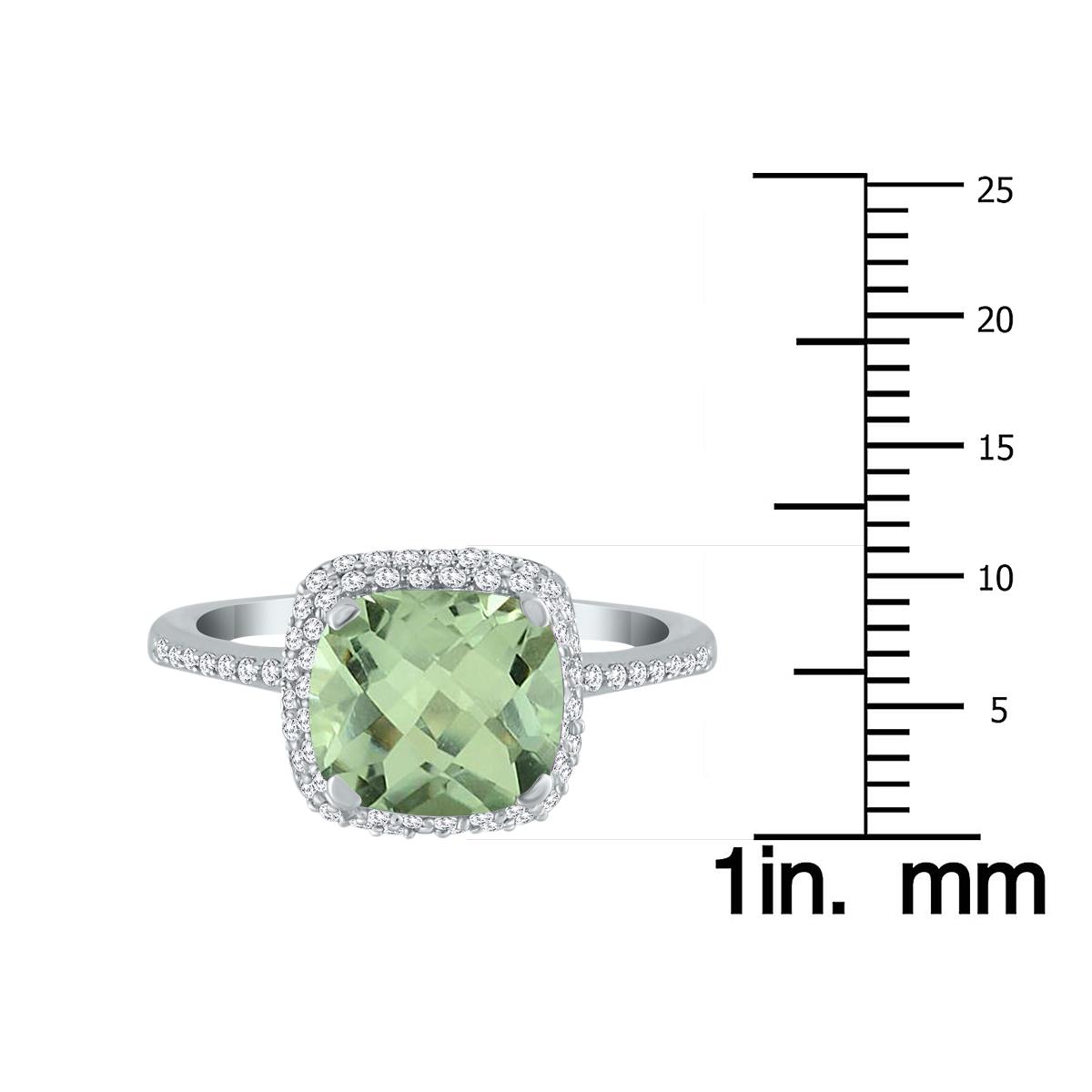 Cushion Cut Green Amethyst and Diamond Halo Ring in 10K White Gold