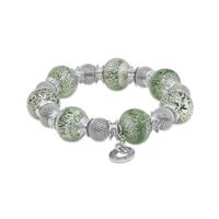 Silvana Silver Bead Bracelet with Emerald Green Murano Glass and Silver Rondelles