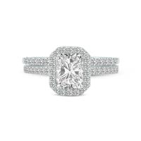 1 3/4 Carat TW Center Radiant Shape Lab Grown Diamond Halo Bridal Set in 14K White Gold