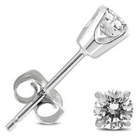 AGS Certified (H-I Color, SI1-SI2 Clarity) 3/8 Carat TW Round Diamond Solitaire Stud Earrings In 14K White Gold