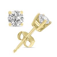 1 Carat TW Lab Grown Diamond Round Solitaire Stud Earrings in 14K Yellow Gold