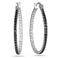 Black Diamond Hoop Earrings in .925 Sterling Silver