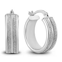 Double Row Round Sparkle Dust Hoop Earrings .925 Sterling Silver