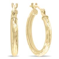 14K Yellow Gold Shiny Diamond Cut Engraved Hoop Earrings (16mm)