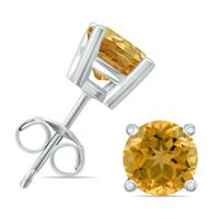 14K White Gold 5MM Round Citrine Earrings