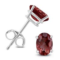 14K White Gold 6x4MM Oval Garnet Earrings