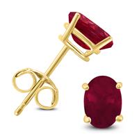 14K Yellow Gold 5x3MM Oval Ruby Earrings