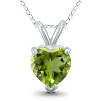 14K White Gold 7MM Heart Peridot Pendant