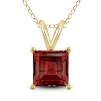 14K Yellow Gold 7MM Square Garnet Pendant