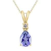 14K Yellow Gold 5x3MM Pear Tanzanite and Diamond Pendant