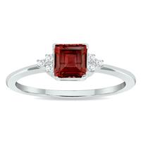 Women's Princess Cut Garnet and Diamond Half Moon Ring in 10K White Gold 