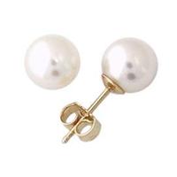 8 - 8.5mm Cultured Round Pearl Stud Earrings 14K Yellow Gold