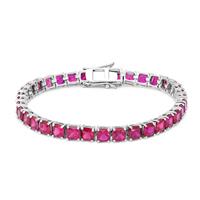 5MM Cushion Cut Lab Created Ruby Tennis Bracelet in .925 Sterling Silver