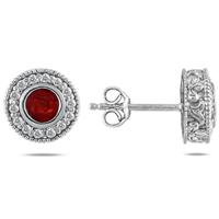1/3 CTW Diamond and Ruby Earrings 10K White Gold