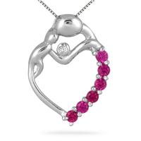 Created Ruby and Genuine Diamond Pendant in .925 Sterling Silver 