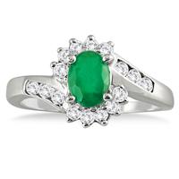 Emerald and Diamond Royal Flower Twist Ring in 14K White Gold