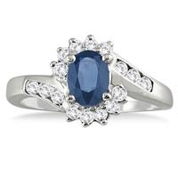 Sapphire and Diamond Royal Flower Twist Ring in 14K White Gold