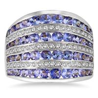 3 Carat Tanzanite and White Topaz Cocktail Ring in .925 Sterling Silver