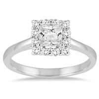 3/4 Carat TW Princess Cut Diamond Halo Engagement Ring in 14K White Gold