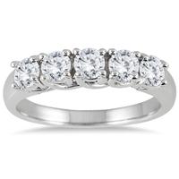 1 Carat TW Five Stone Diamond Wedding Band in 14K White Gold 
