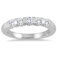 1/2 Carat TW Five Stone Bar Set Diamond Wedding Band in 14K White Gold