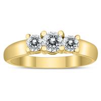 AGS Certified 3/4 Carat TW Three Stone Diamond Ring in 10K Yellow Gold 