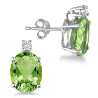 4.20 Carat Oval Peridot and Diamond Earrings in .925 Sterling Silver