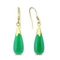 All Natural Green Jade Tear Drop Hook Earring in .925 Sterling Silver