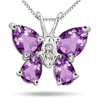 2.10 Carat Amethyst and Diamond Butterfly Pendant in .925 Sterling Silver