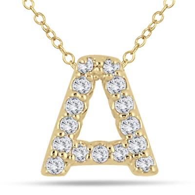 1/10 Carat TW A Initial Diamond Pendant in 10K Yellow Gold