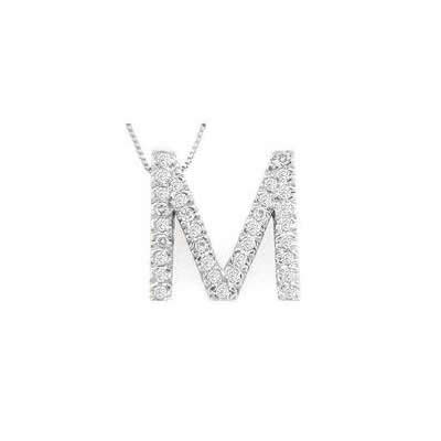 Alphabet M Diamond Initial Pendant in 14k White Gold