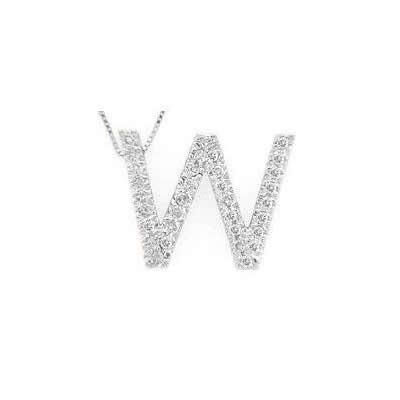 Alphabet W Diamond Initial Pendant in 14k White Gold