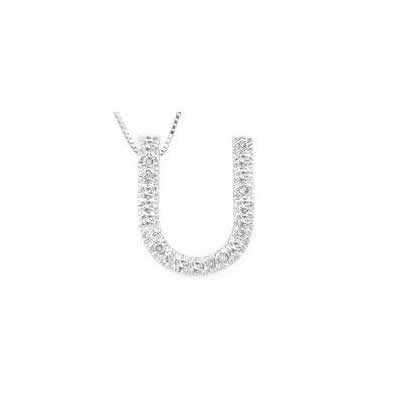 Alphabet U Diamond Initial Pendant in 14k White Gold