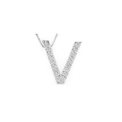 Alphabet V Diamond Initial Pendant in 14k White Gold