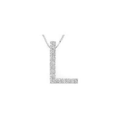 Alphabet L Diamond Initial Pendant in 14k White Gold