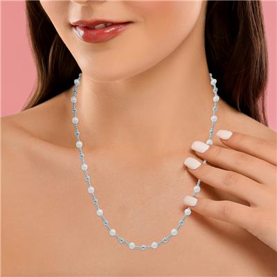 Silver Polished Pearl Beaded Chain with Lobster Clasp - 18 Inch