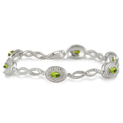 1.62 Carat Genuine Peridot and Diamond Bracelet in .925 Sterling Silver