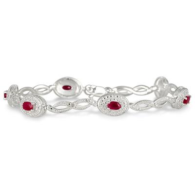 1.62 Carat Genuine Ruby and Diamond Bracelet in .925 Sterling Silver