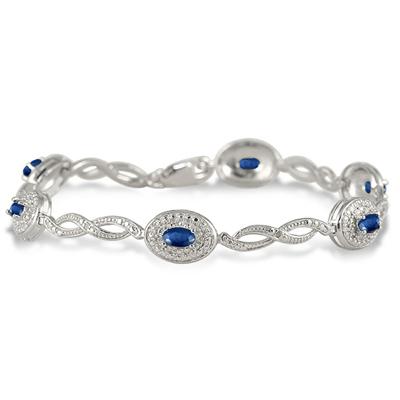 1.62 Carat Genuine Sapphire and Diamond Bracelet in .925 Sterling Silver